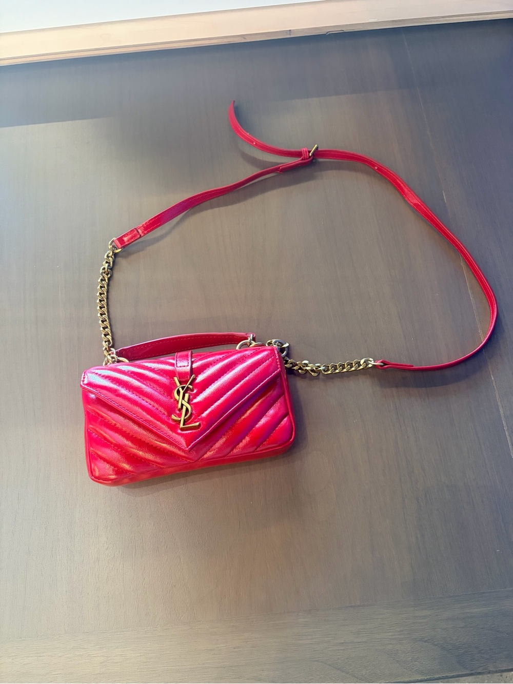 Saint Laurent Red Leather Chain Crossbody Bag - Picture 4 of 9